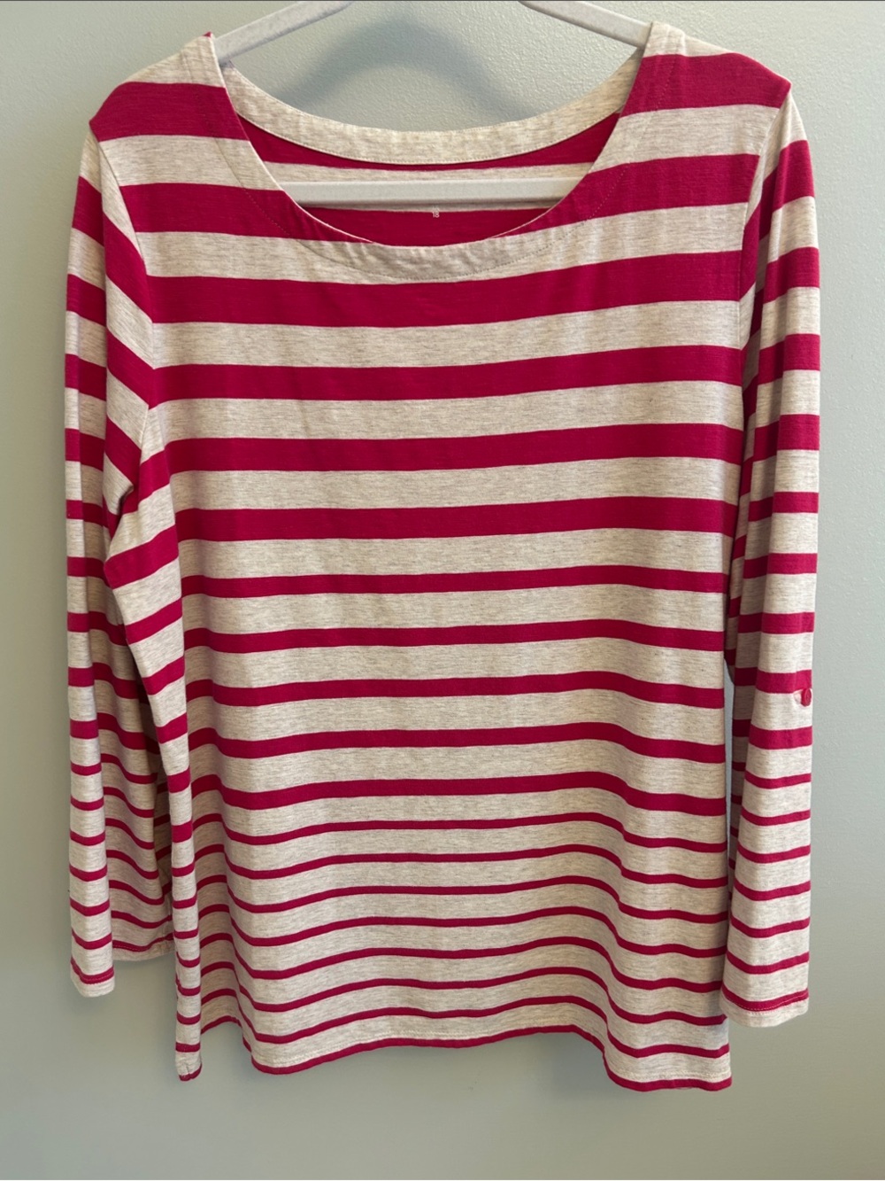 Coldwater Creek Striped Long-Sleeve Scoop Neck Top in Pink and Cream